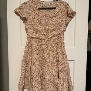 Petal & Pup Tan Floral V-Neck Dress
